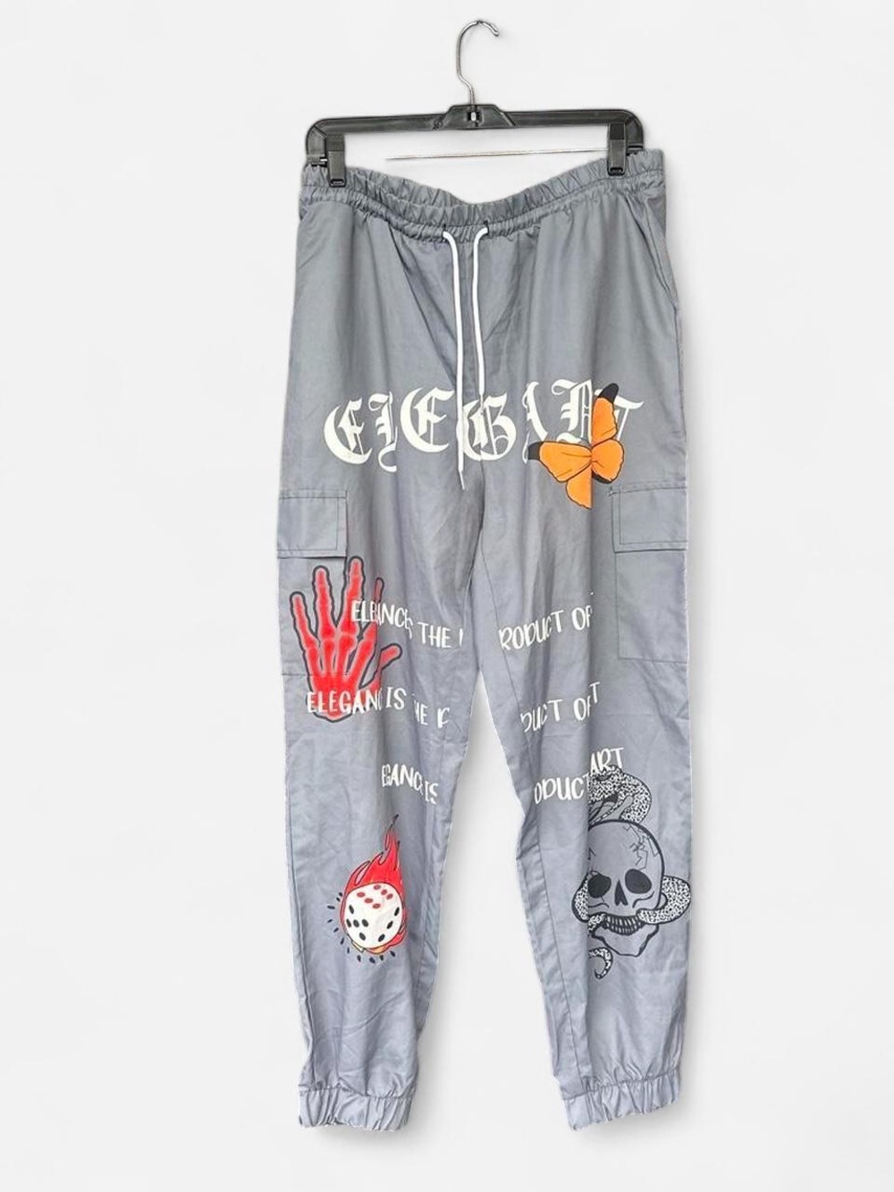 ROMWE Gray Graphic Jogger Pants with Orange Butterfly